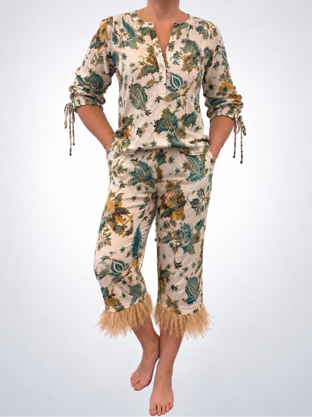 ANTONIO MELANI x The Nat Note Larkin Paisley Feathered Linen Set, XS
